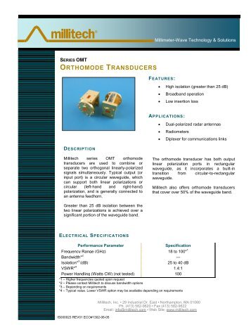 Orthomode Transducers (OMT) - Millitech