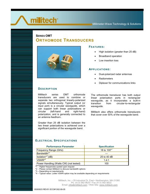 Orthomode Transducers (OMT) - Millitech