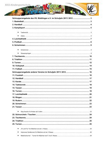 Schnupperangebote des VfL Waiblingen eV im Schuljahr 2011