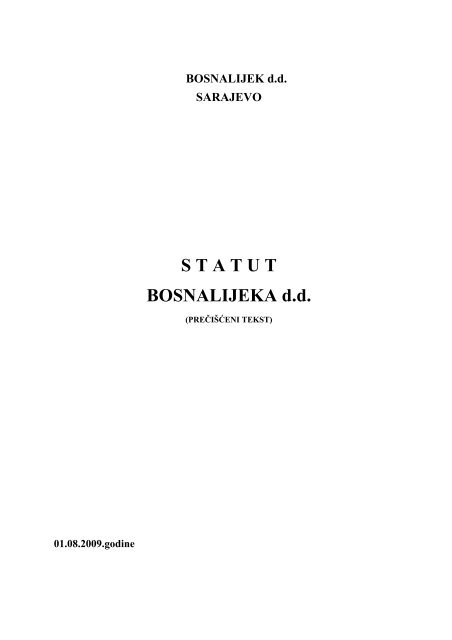 Statut DruÅ¡tva - Bosnalijek dd