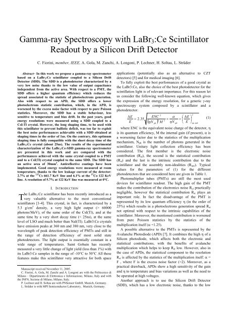 Gamma-ray Spectroscopy with LaBr3:Ce Scintillator ... - MPG HLL