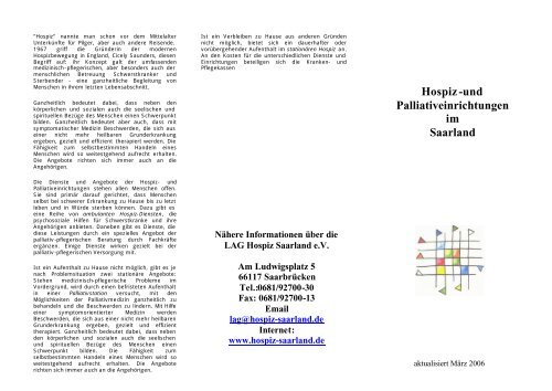 Hospiz -und Palliativeinrichtungen im Saarland