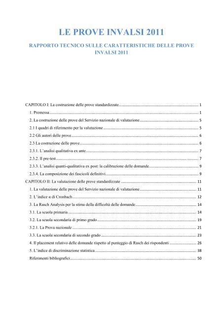 Le caratteristice tecniche delle Prove INVALSI 2011