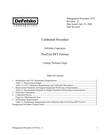 Calibration Procedure PosiTest DFT Ferrous - DeFelsko Corporation