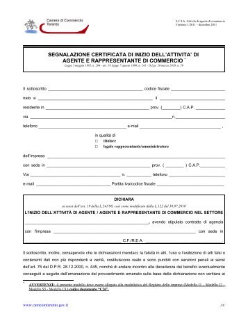 S.C.I.A. Agenti e rappresentanti di commercio – Imprese individuali