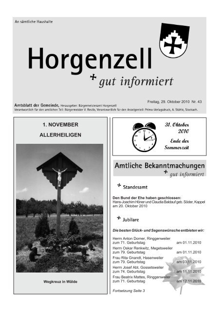 1. NOVEMBER ALLERHEILIGEN - Horgenzell