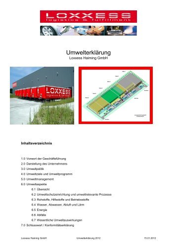 Umwelterklärung Loxxess Haiming GmbH - Loxxess AG