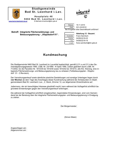 Kundmachung - Stadtgemeinde Bad Sankt Leonhard im Lavanttal