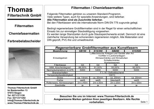 Produktinformation zum Download Klimafilter - Thomas Filtertechnik ...