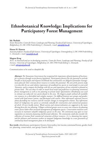 Ethnobotanical Knowledge: Implications for Participatory Forest ...