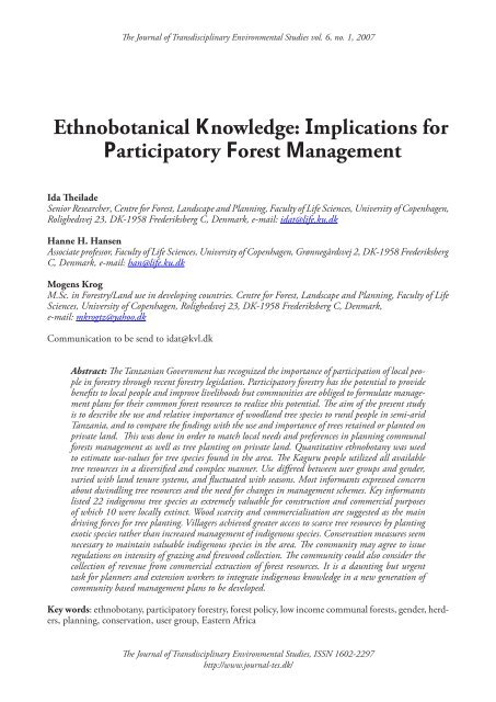 Ethnobotanical Knowledge: Implications for Participatory Forest ...