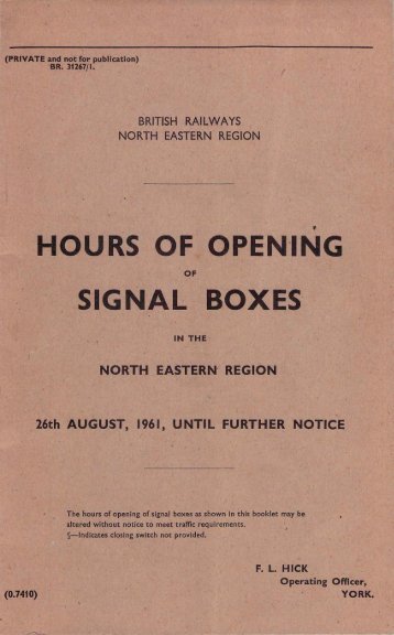 HOURS OF OPENING F SIGNAL BOXES - Limit Of Shunt