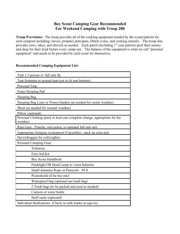 boys scout camping list
