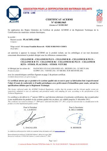 Certificat ACERMI isolant PSE Blanc - untec