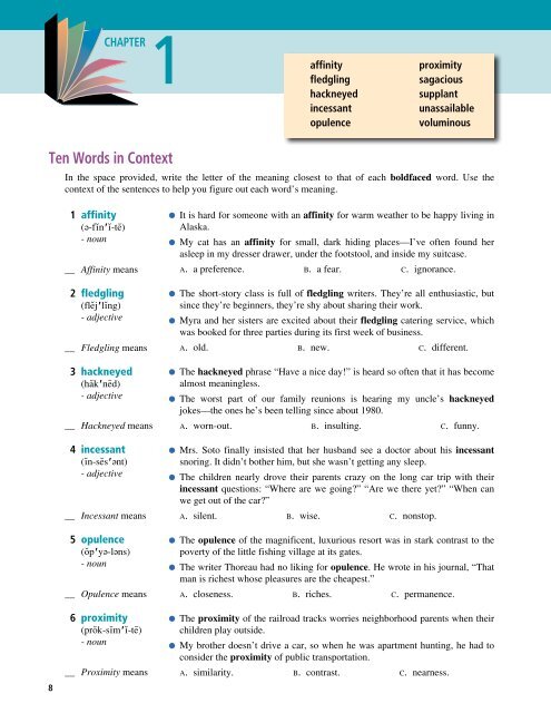 Vocabulary Performance Chart Answers Chapter 1