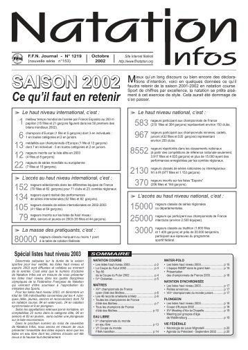 Les listes haut niveau 2003 - FÃ©dÃ©ration FranÃ§aise de Natation