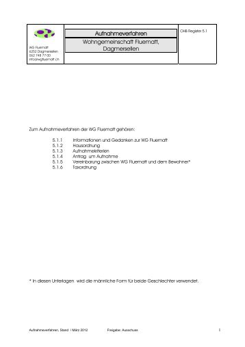 Aufnahmeverfahren Wohngemeinschaft Fluematt ... - WG Fluematt