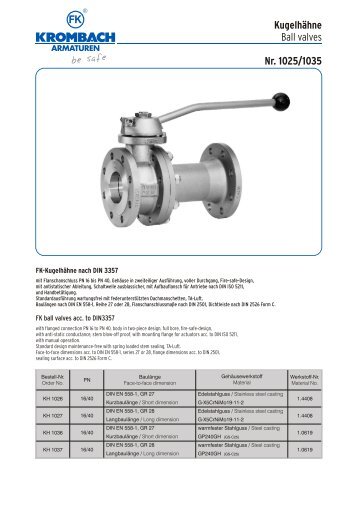 KugelhÃƒÂ¤hne Ball valves Nr. 1025/1035 - Krombach