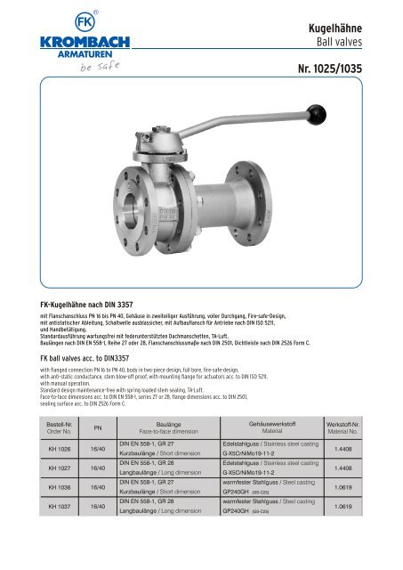 KugelhÃƒÂ¤hne Ball valves Nr. 1025/1035 - Krombach