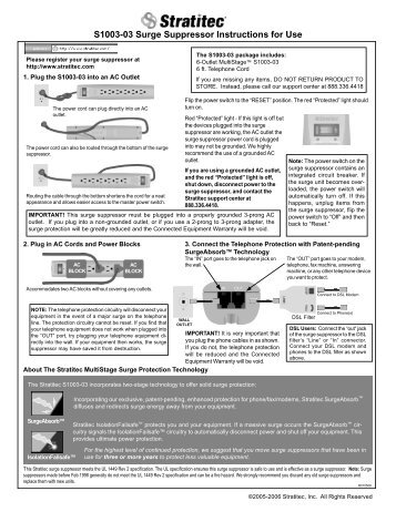 S1003-03 Surge Suppressor Instructions for Use - Stratitec