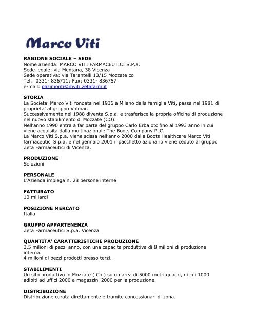 MARCO VITI FARMACEUTICI S.p.A. - Assogenerici