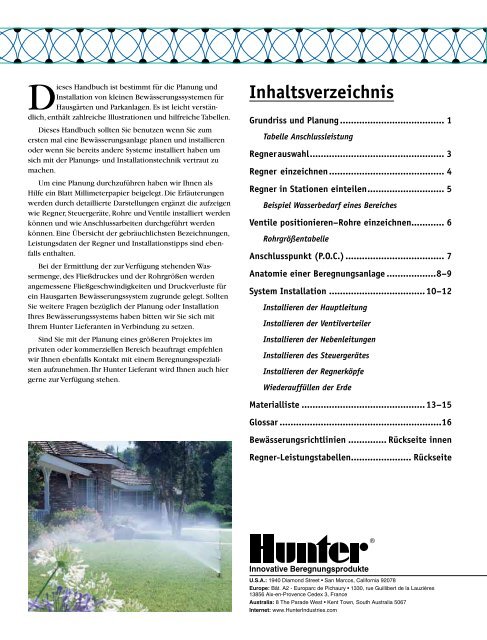 Gartenberegnungsanlagen Planungshandbuch - Hunter Industries
