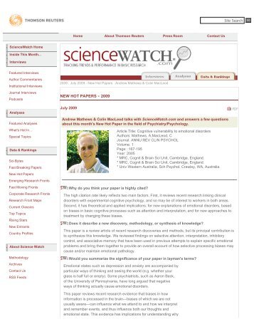 Andrew Mathews & Colin MacLeod - ScienceWatch.com