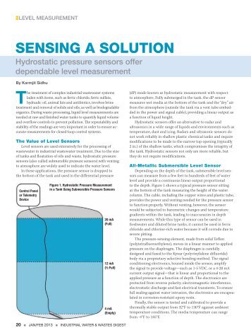 Hydrostatic pressure sensors offer dependable level measurement