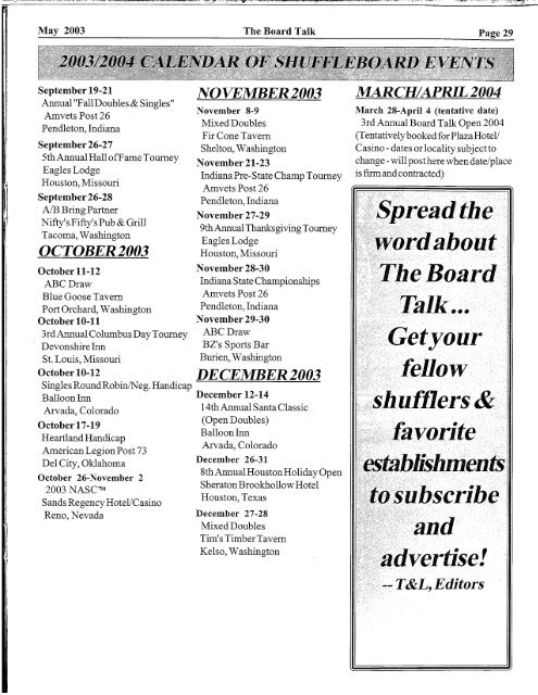 Board Talk May 2003 - eShuffleboard.com