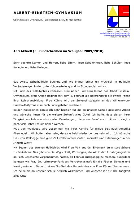 AEG Aktuell (5. Rundschreiben im Schuljahr 2009/2010)