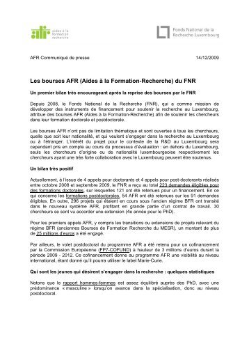 Les bourses AFR (Aides Ã  la Formation-Recherche) du FNR