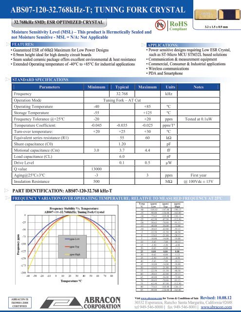 ABS07-120-32.768kHz-T; TUNING FORK CRYSTAL - Abracon