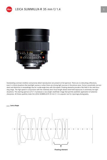 Summilux-R 1:1,4/35 mm Technical Data - Leica Camera AG