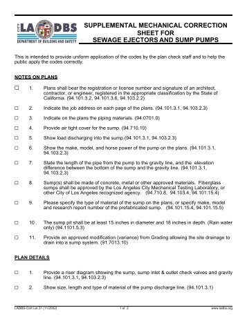 Sewage Ejectors and Sump Pumps - ladbs