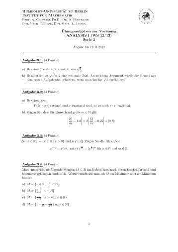 Serie 3 - Institut fuer Mathematik - Humboldt-Universität zu Berlin