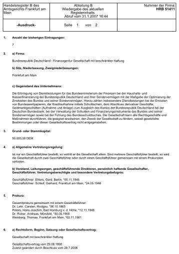 Handelsregister B des Amtsgerichts Frankfurt am Main Abteilung B ...