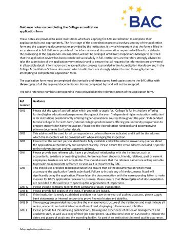 Guidance notes on completing the College accreditation ... - BAC