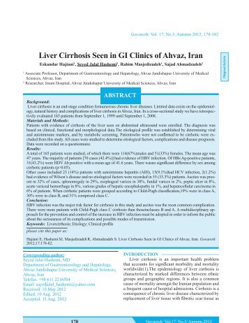 Liver Cirrhosis Seen in GI Clinics of Ahvaz, Iran - IAGH