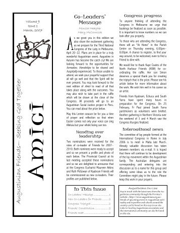 Vol 9 Issue 1, March 2007 - The Augustinians in Australia