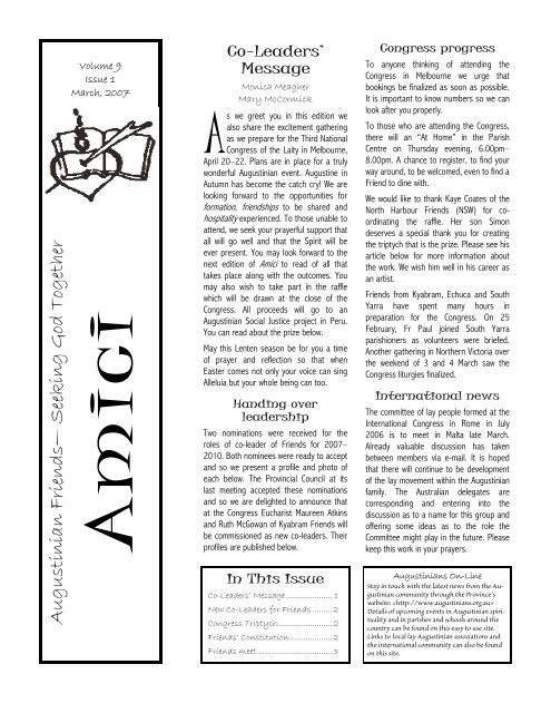 Vol 9 Issue 1, March 2007 - The Augustinians in Australia