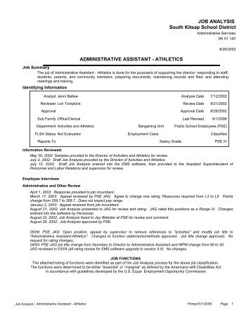 Administrative Assistant -Athletics - South Kitsap School District