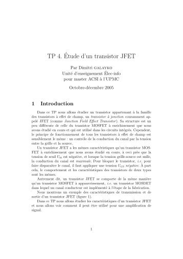 TP4. Etude d'un transistor JFET. - SoC