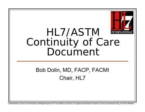 HL7/ASTM Continuity of Care Document