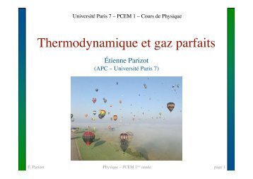 Thermodynamique et gaz parfaits - APC