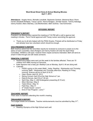 Meeting Minutes - West Broad Street Elementary School