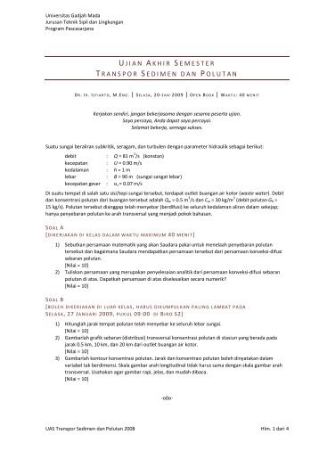 TS Soal UAS Transpor Sedimen dan Polutan - istiarto - Universitas ...