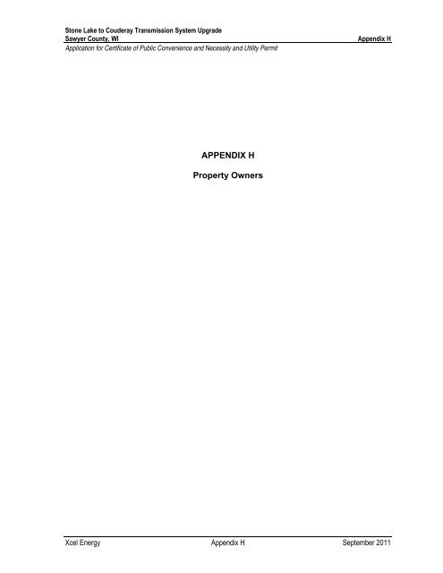 APPENDIX H Property Owners - Xcel Energy