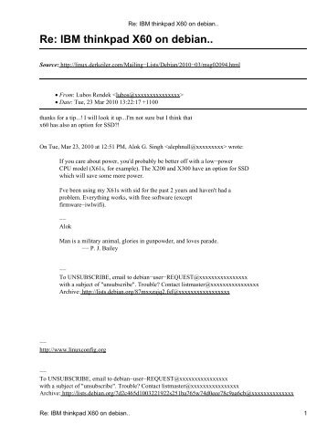Re: IBM thinkpad X60 on debian.. - DerKeiler Linux Archive