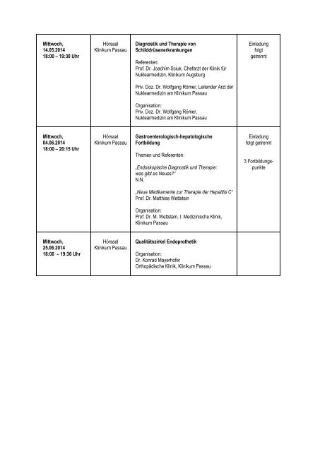 Fortbildungen 1. Halbjahr 2014 - Ärztlicher Kreisverband Passau