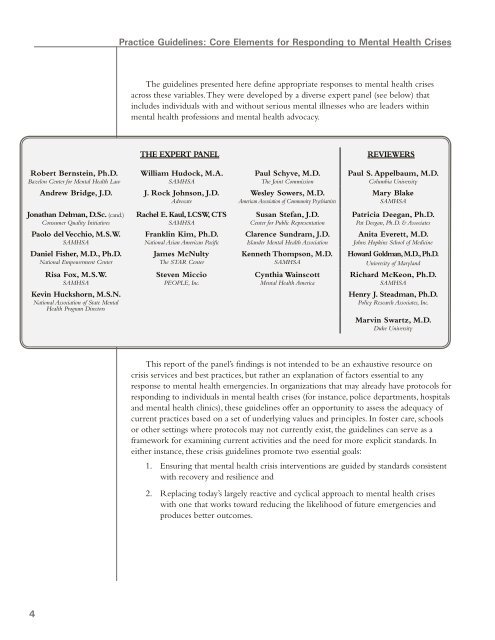 Practice Guidelines: Core Elements for Responding to Mental Health